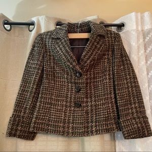 Tahari Brown Tweed Crop Jacket Blazer 4 petite